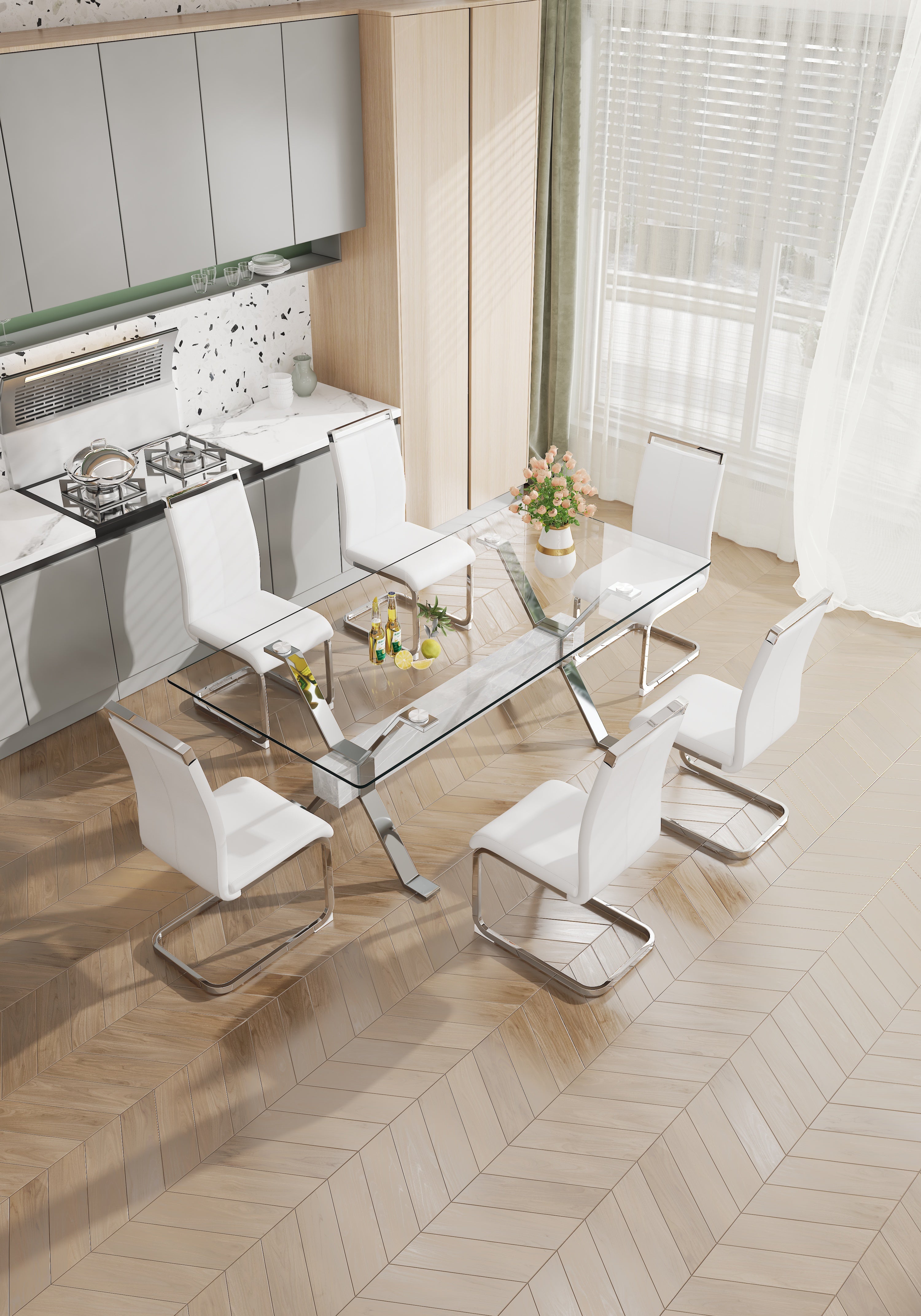 Dining table Modern tempered glass dining table 79 &