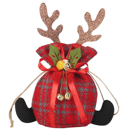 Christmas Apple Bag Antlers Checkered Cloth Gift Bag Christmas Eve Kindergarten Children&