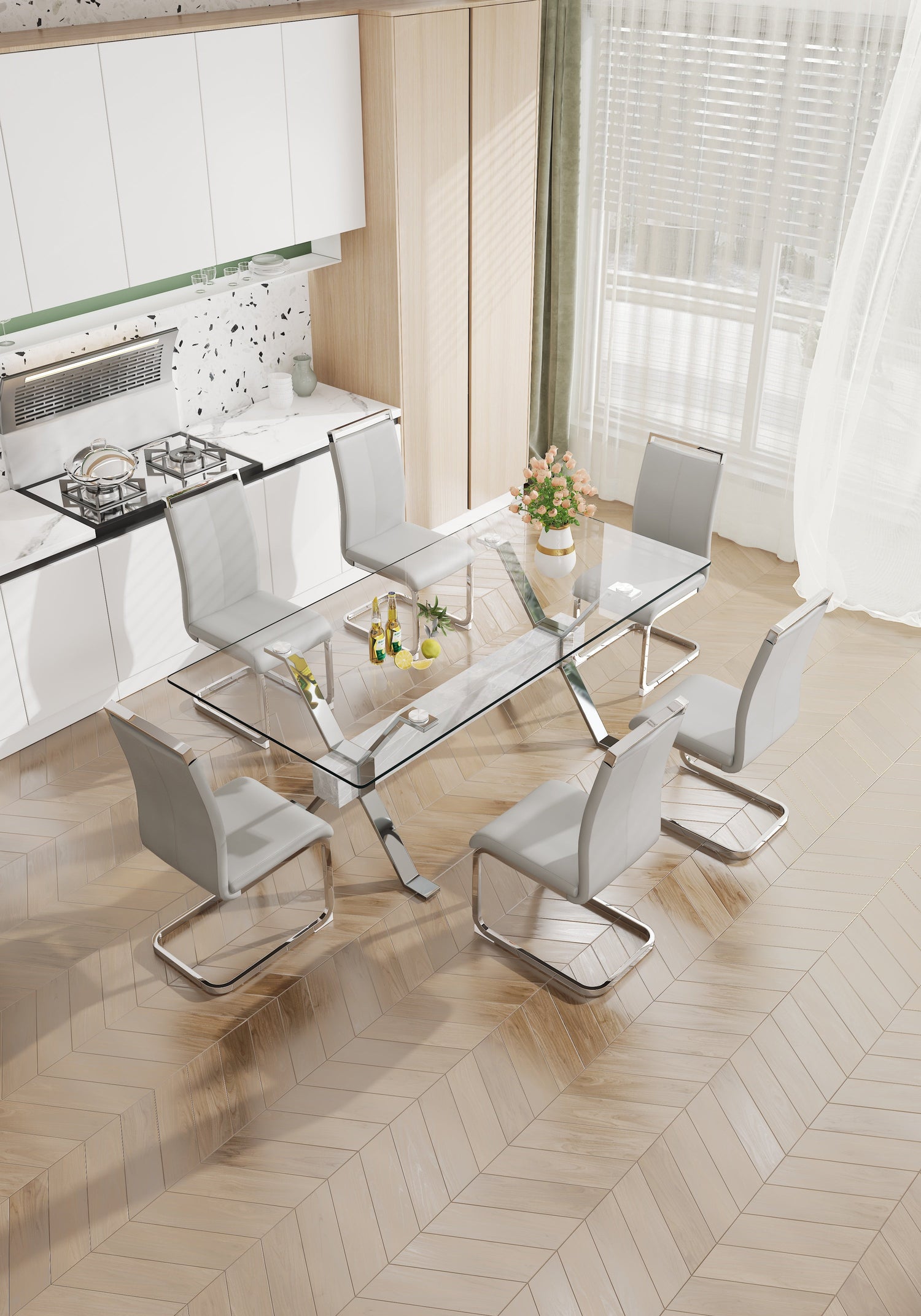 Dining table Modern tempered glass dining table 79 &