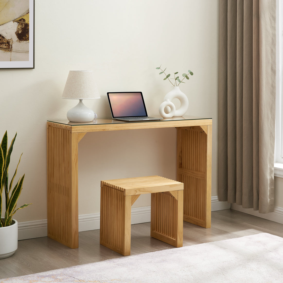 Pine Dining Bench and Table, Indoor Wood Bench for Entryway,Living Room,Kitchen and Bench Set (Nature, Bench &amp; Table) Small