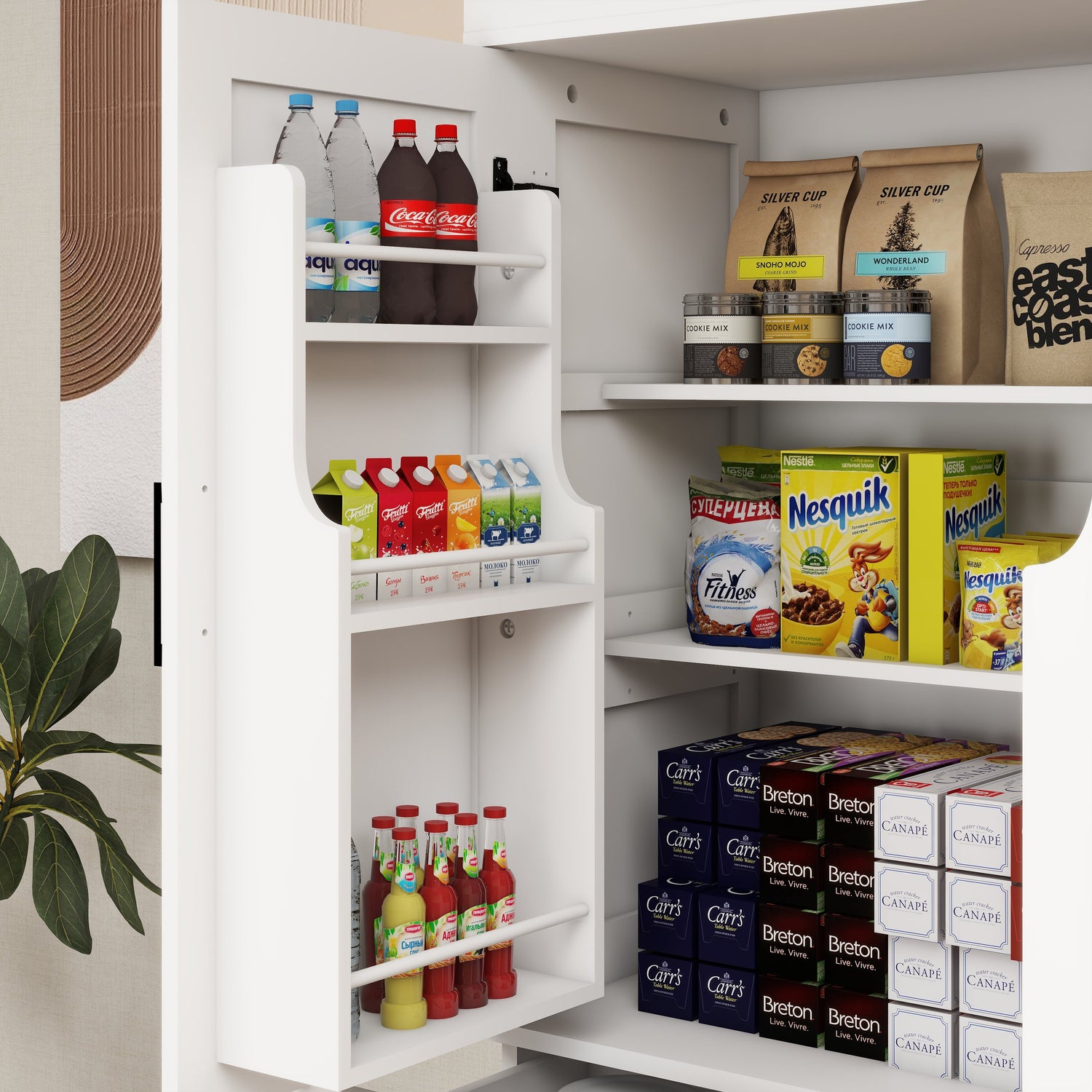71" Kitchen Pantry Storage Cabinet with 4 Doors(2Doors with Racks)1 Drawer 2 Adjustable Shelves Freestanding Cupboard