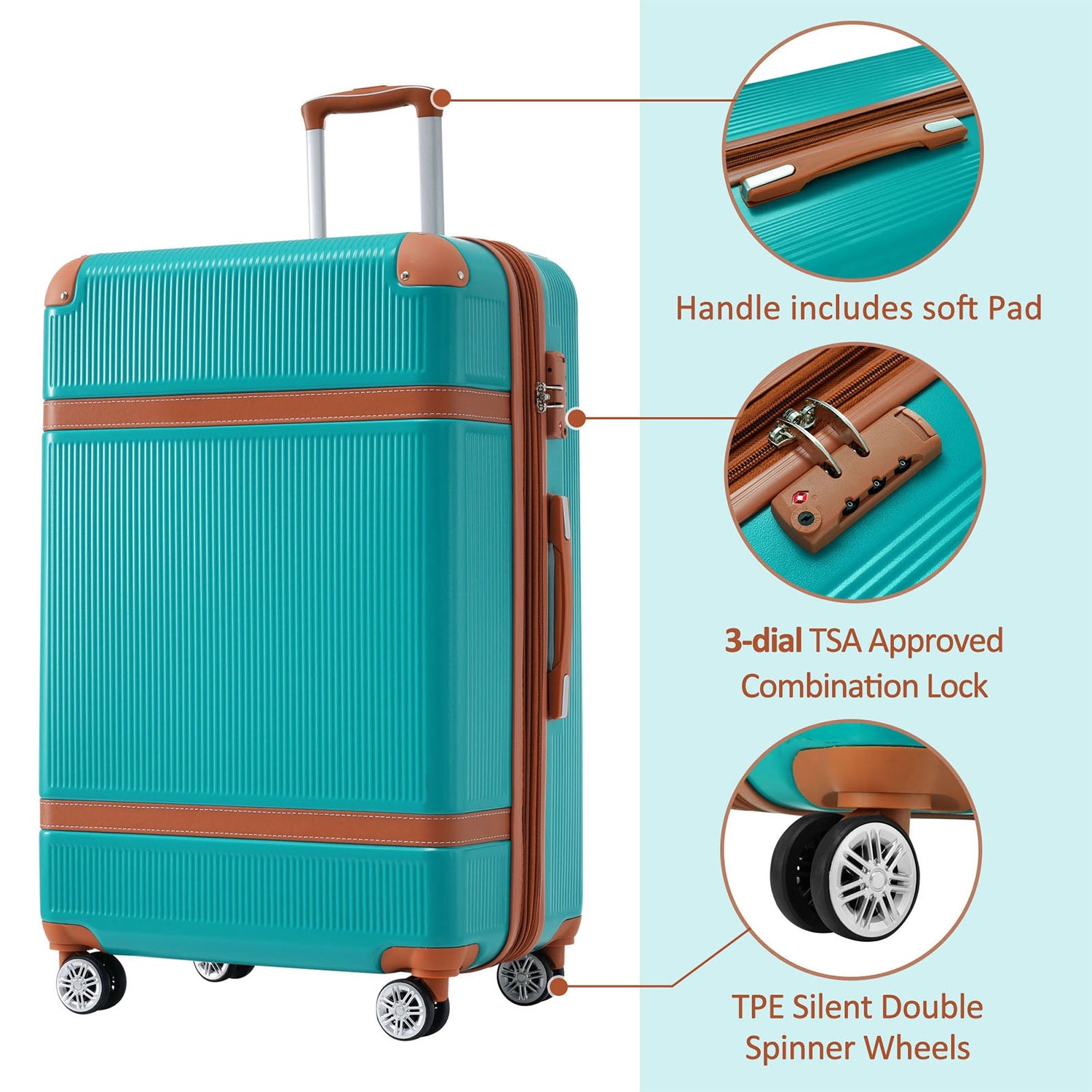 Hardshell Luggage Sets 3 Piece double spinner 8 wheels Suitcase with TSA Lock Lightweight 20&