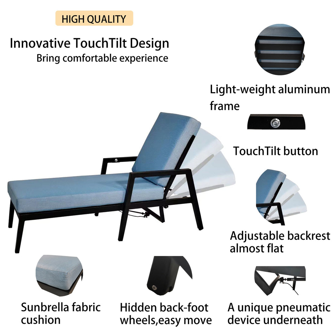 3PC Outdoor Aluminum Patio Furniture Chaise Lounge Set 2 Chaise &amp; 1 End Table