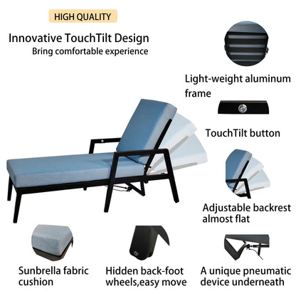 3PC Outdoor Aluminum Patio Furniture Chaise Lounge Set 2 Chaise &amp; 1 End Table
