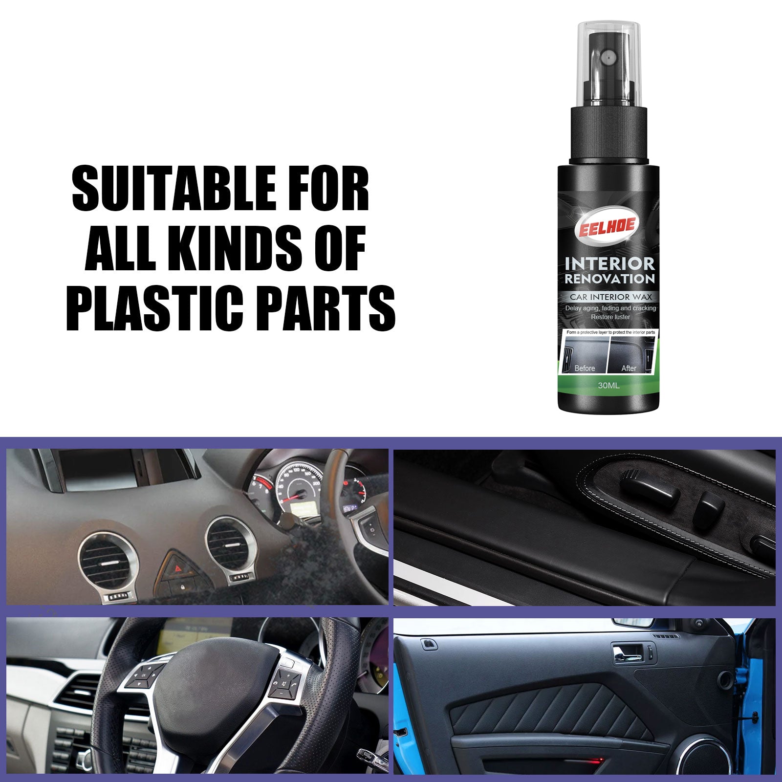 Automotive Interior Repair Spray, Clean Interior Leather Maintenance Spray Car Interior Refurbishment Spray