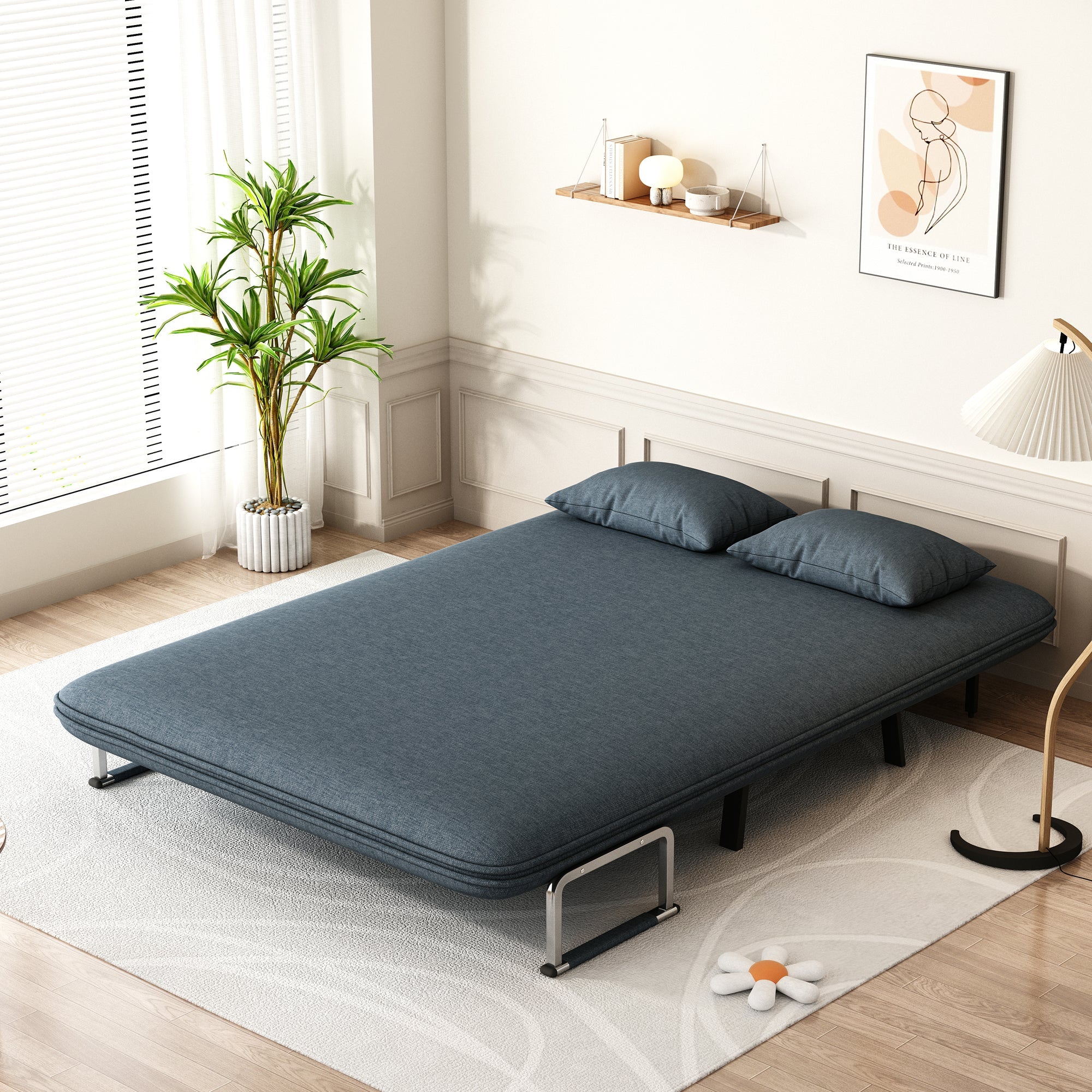 55″ Convertible Chair Bed Tri-Fold Sofa Bed with Adjustable Backrest &amp; Pillow