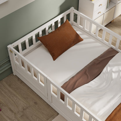 Double bed floor standing bed with ultra-high safety barrier, children&