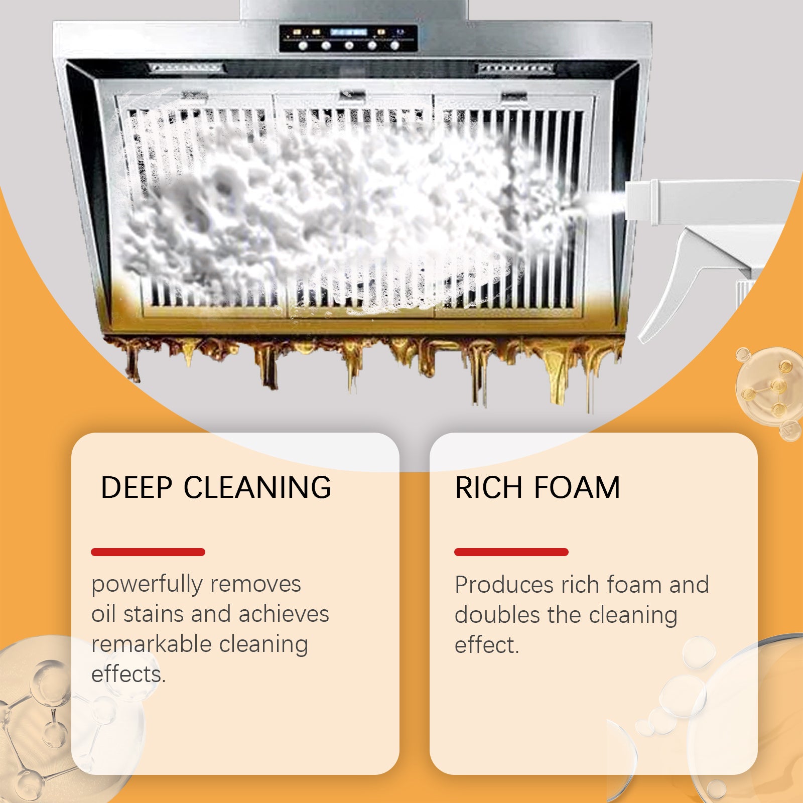 Kitchen Foam Cleaner, Household Kitchen Hood Heavy Oil Foam Cleaner Oil Clean