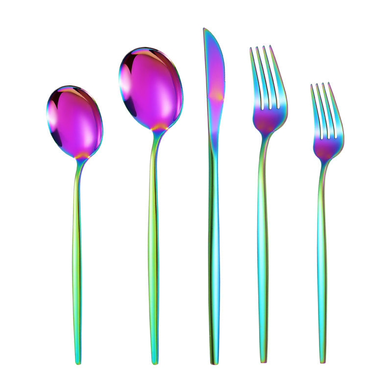Portuguese Stainless Steel Knife Fork Spoon Golden Steak Knife Fork Set Four-Piece Tableware Set