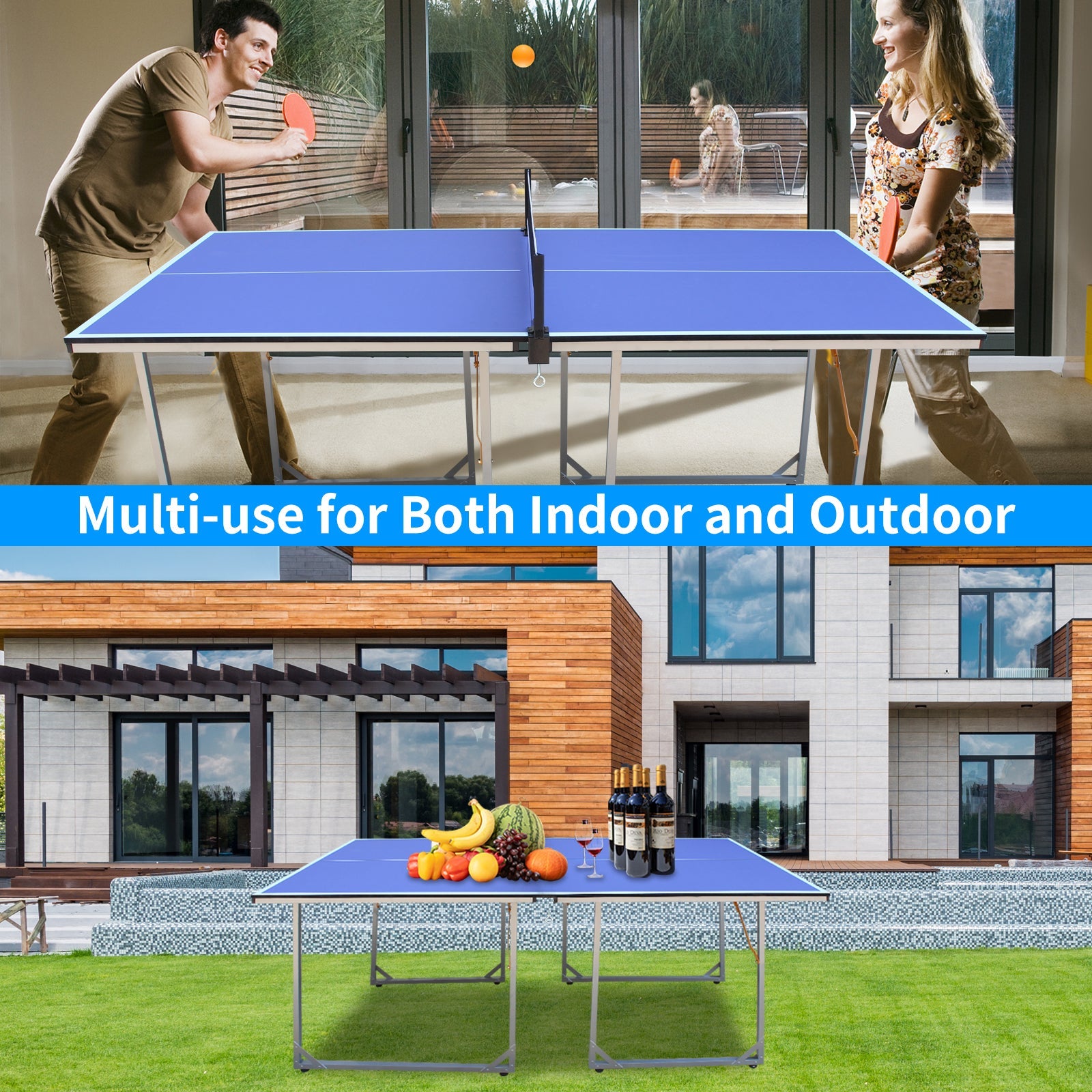 6ft Mid-Size Table Tennis Table Foldable &amp; Portable Ping Pong Table Set for Indoor &amp; Outdoor Games with Net