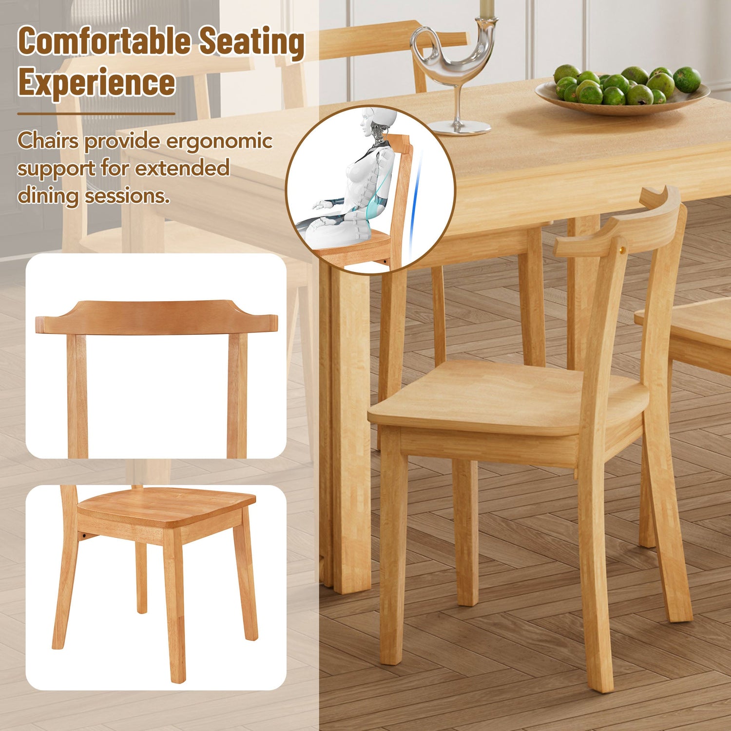 TOPMAX 65 "5-piece set with wheels, expandable dining table set, 17.7" pull-out side table and small dining chairs, natural