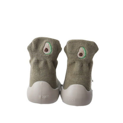 Autumn New Soft Sole Baby Walking Shoes Knitted Embroidered Baby Floor Socks Shoes Avocado Children&