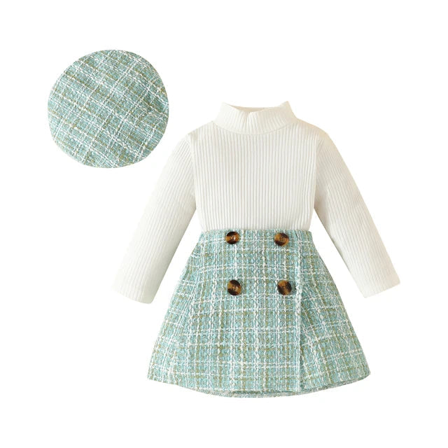 ma&amp;baby 6M-3Y Toddler Infant Newborn Baby Girls Clothes Sets Knit Long Sleeve Tops Plaid Skrits Hat Fall Spring Outfits  D05