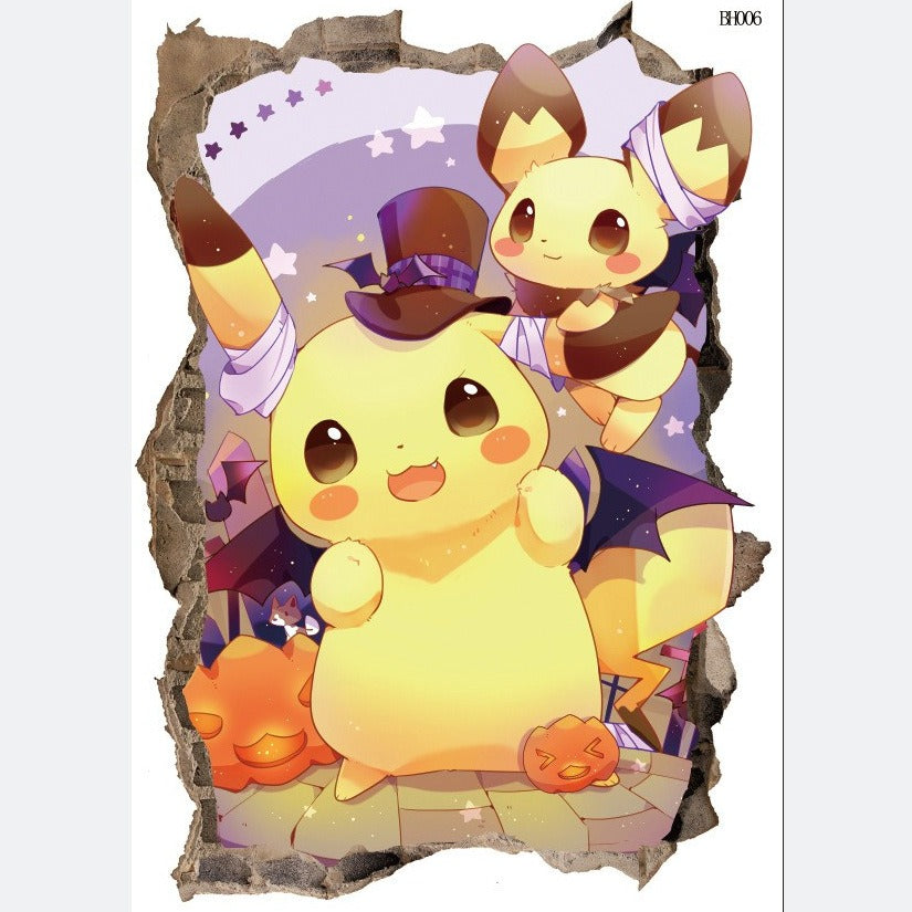 New 3D Pikachu Wall Sticker Pok é mon Wallpaper Self adhesive Cartoon Graffiti Anime Poster Children&