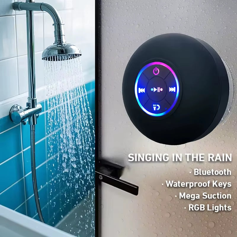 AquaBeat Mini: Waterproof LED Bluetooth Speaker with Powerful Sound &amp; Suction Cup Mount