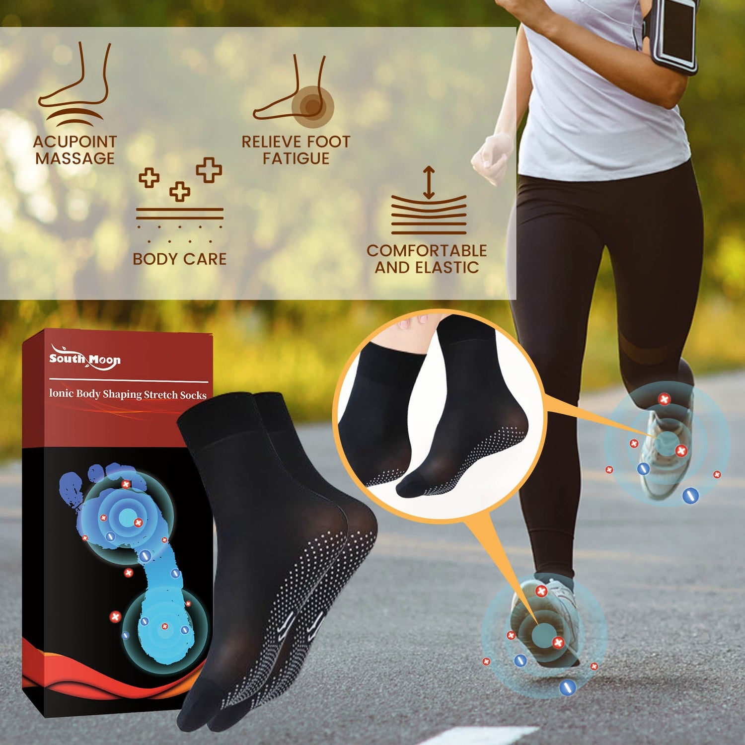 Ionic Body Shaping Stretch Socks, Outdoor Sports Comfortable Breathable Non-slip Foot Care Elastic Socks