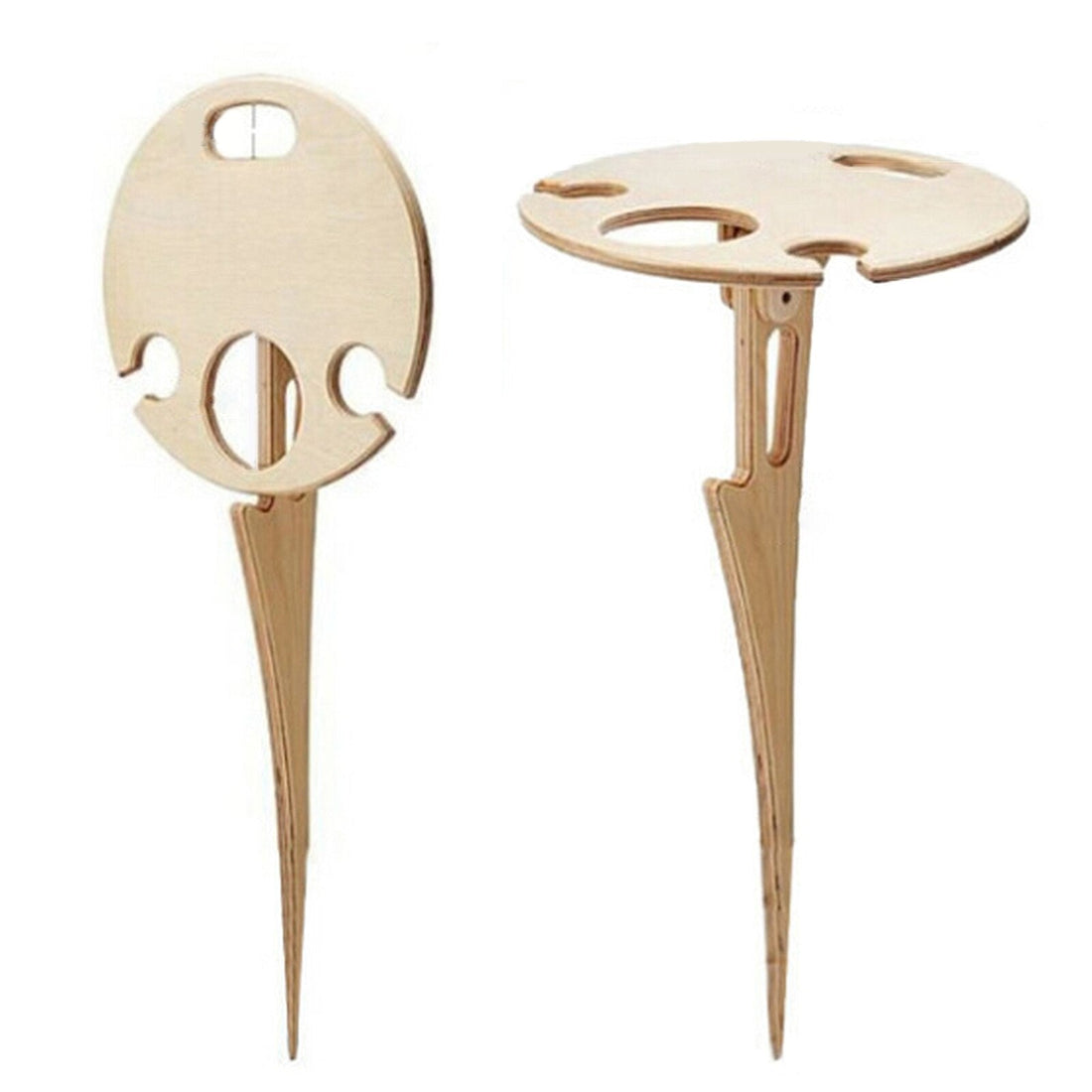 Outdoor Wine Table Foldable Round Desktop Mini Wooden Picnic Table Easy To Carry Wine Rack Support
