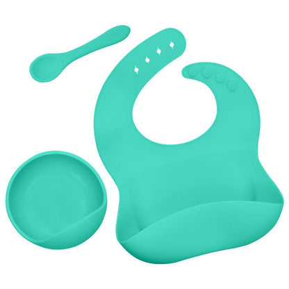 Silicone tableware set baby saliva pocket complementary food bowl children&