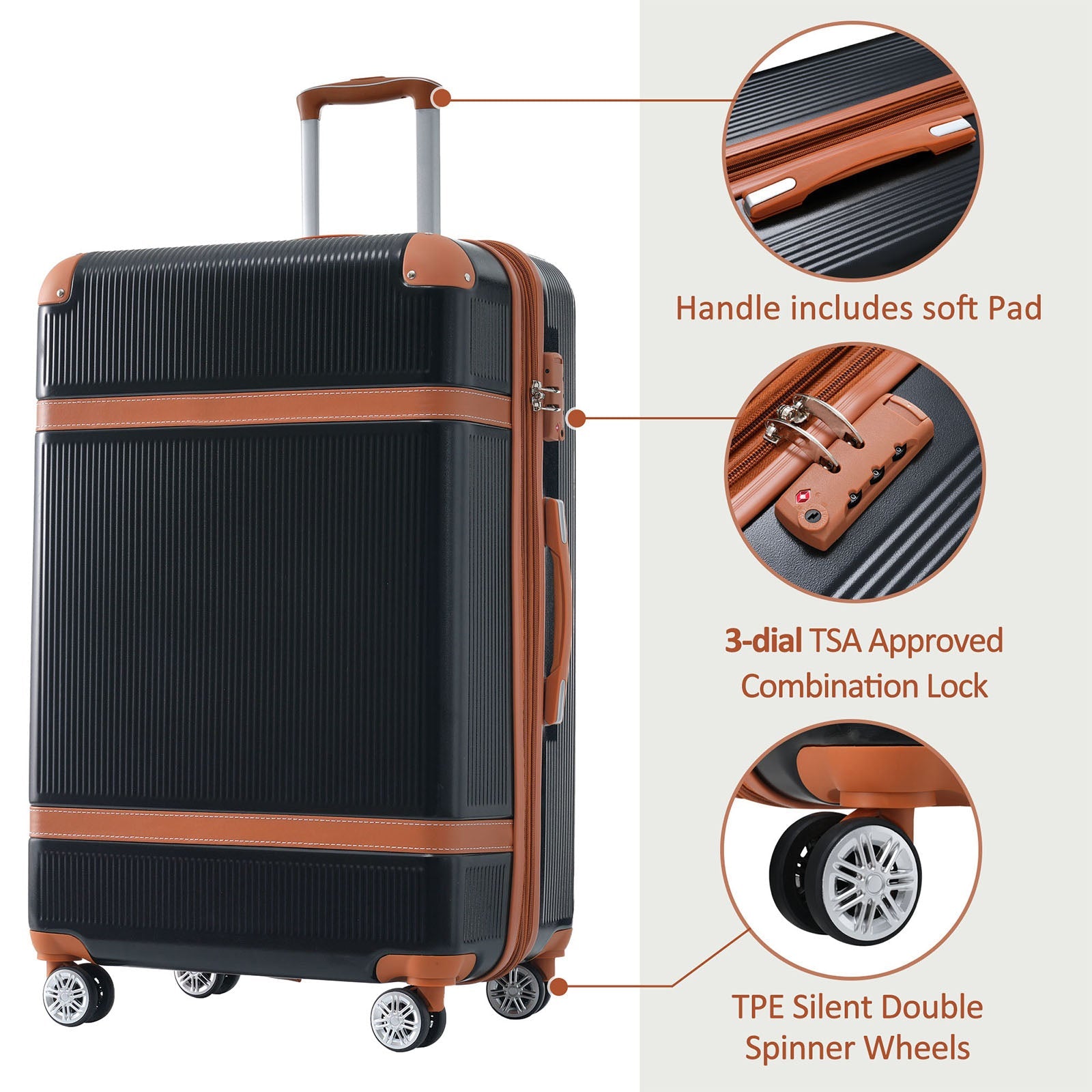 Hardshell Luggage Sets 3 Piece double spinner 8 wheels Suitcase with TSA Lock Lightweight 20&