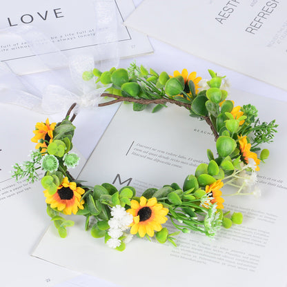 Girl Spring Outing Wreath Headwear Simulation Eucalyptus Starry Sky False Sunflower Children&