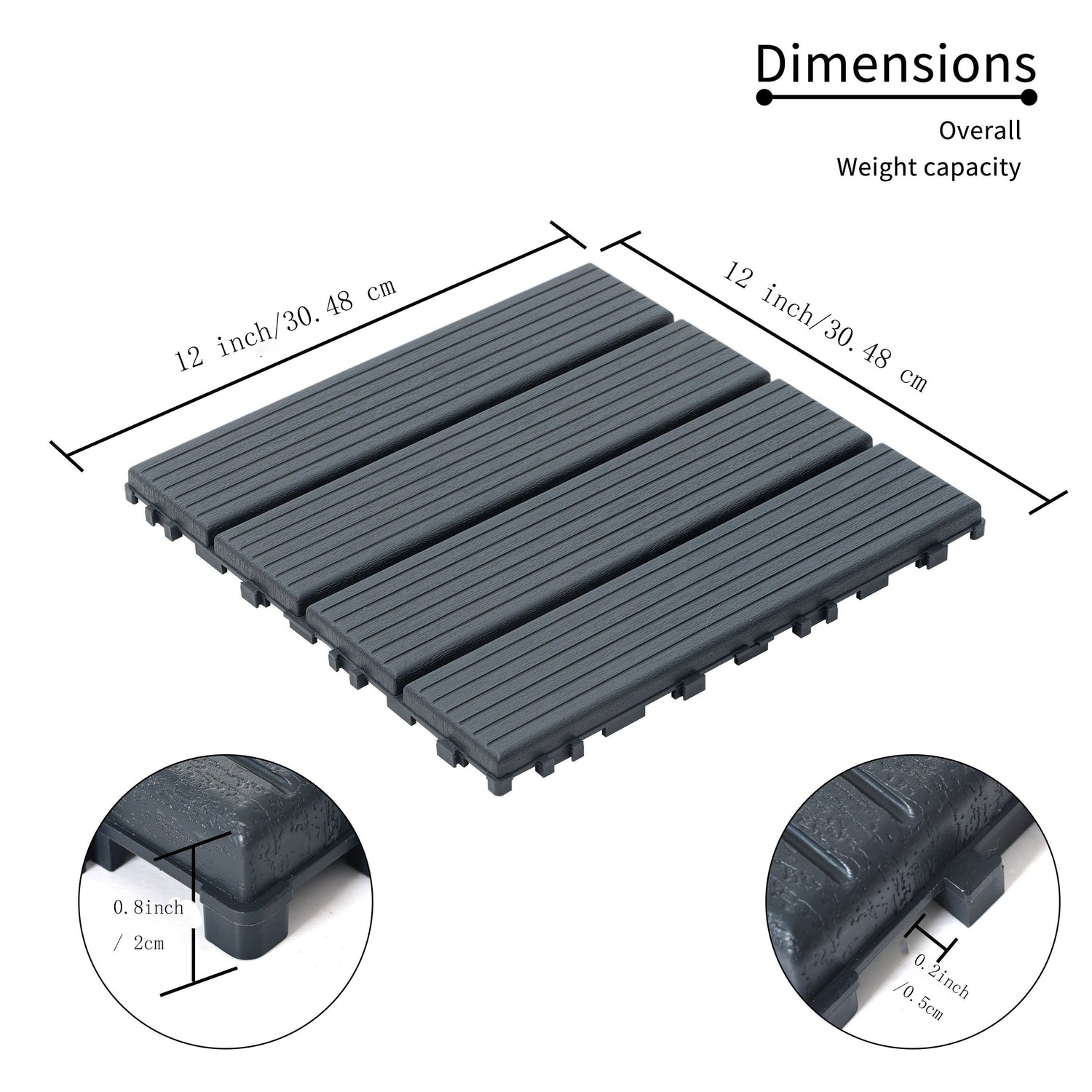 44 pieces of 12x12 square waterproof outdoor terrace tiles - interlocked, all-weather, anti slip, easy to assemble