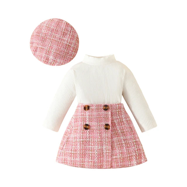 ma&amp;baby 6M-3Y Toddler Infant Newborn Baby Girls Clothes Sets Knit Long Sleeve Tops Plaid Skrits Hat Fall Spring Outfits  D05