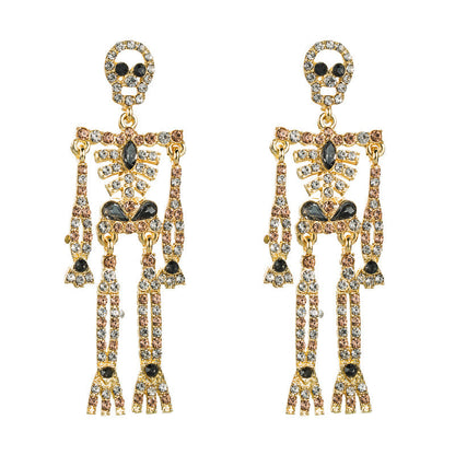 European and American style skull skeleton alloy inlaid rhinestone earrings female personality long exaggerated earrings earrings