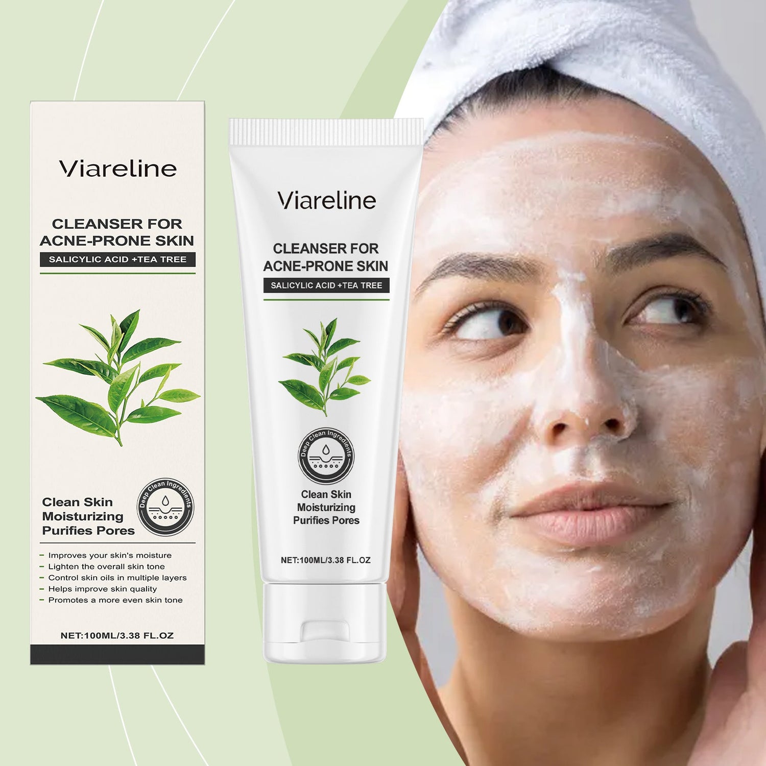 Green Tea Cleansing Gel Gloss Oil Control Clean Balance Skin Moisturizing Moisturizing Skincare Set