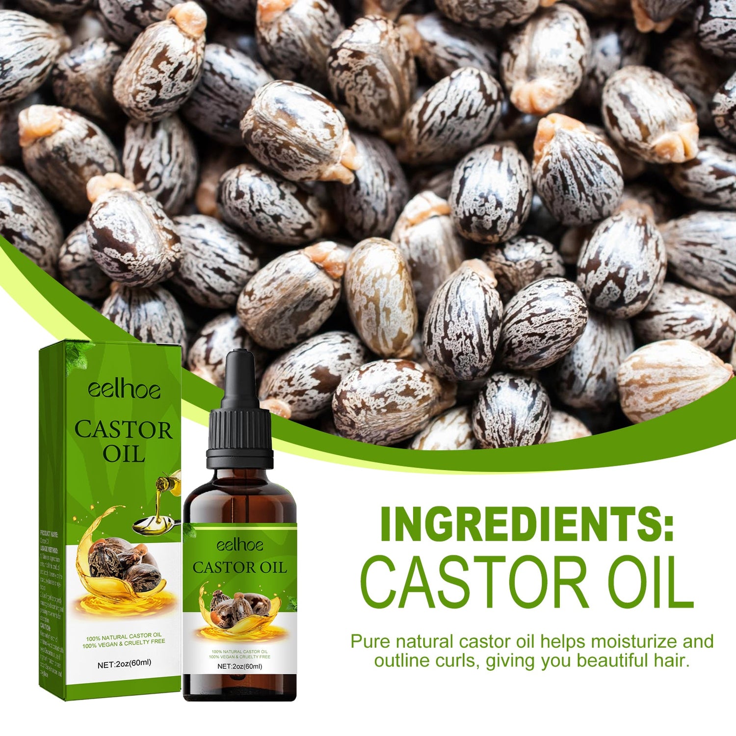 Organic Castor Oil, Moisturizing And Smoothing Hair Repair Ironing And Dyeing Damaged Dry Hair Care Essential Oil