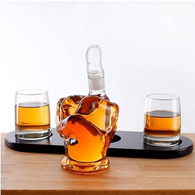 The Wine Savant Middle Finger Decanter Novelty Whiskey &amp; Wine Decanter Set
