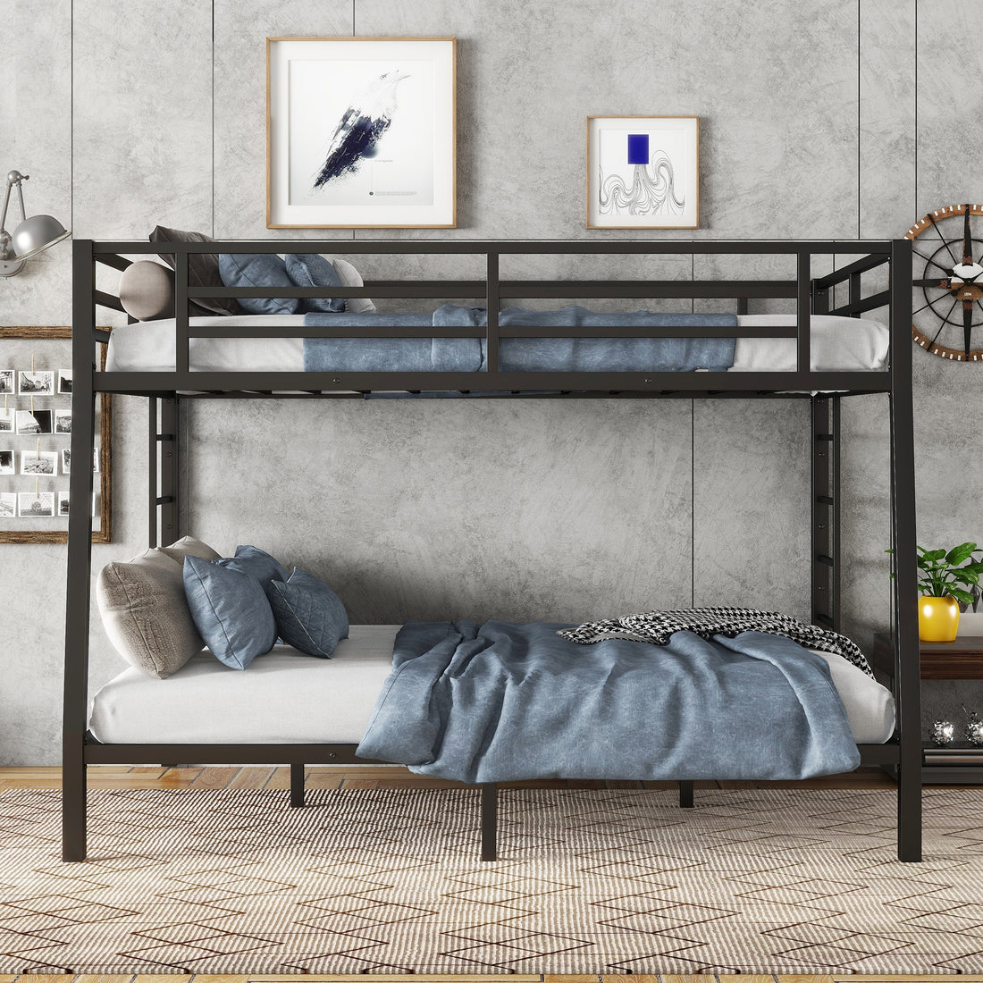 Metal Full XL over Queen Bunk Bed for Teens and Adults,Space-Saving/Noise Reduced/No Box Spring Needed