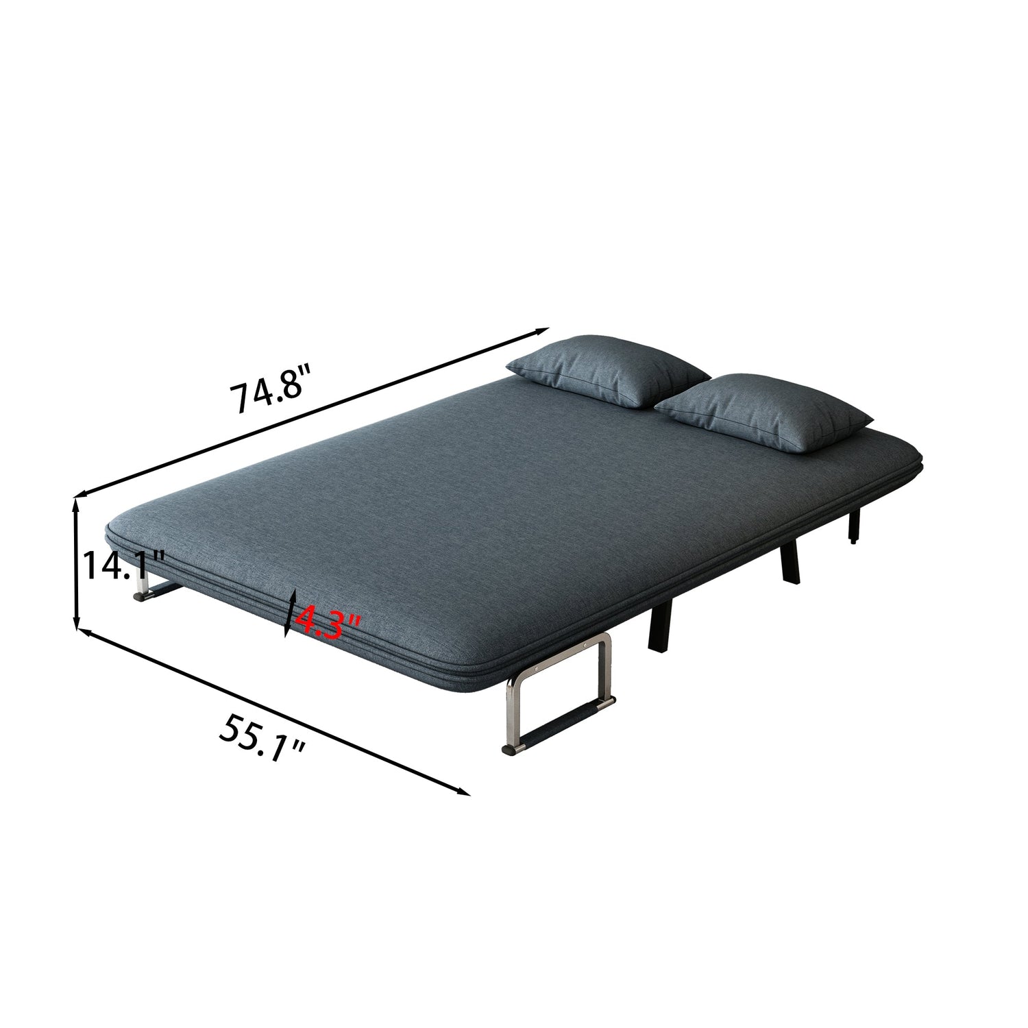 55″ Convertible Chair Bed Tri-Fold Sofa Bed with Adjustable Backrest &amp; Pillow
