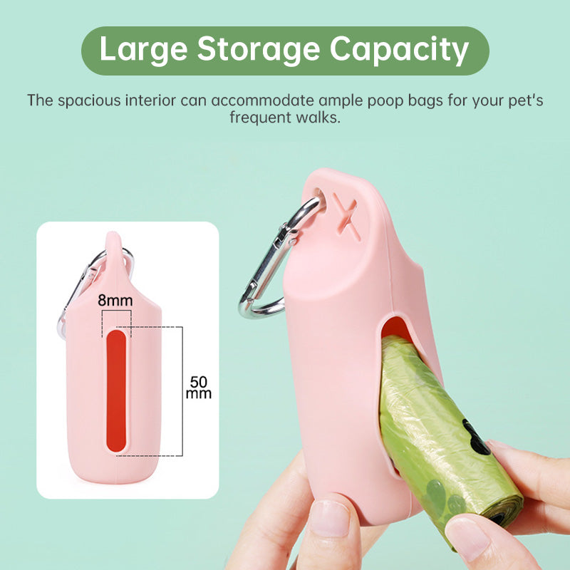 Silicone dog poop bag holder with dispenser, portable, hanging ring &amp; storage case