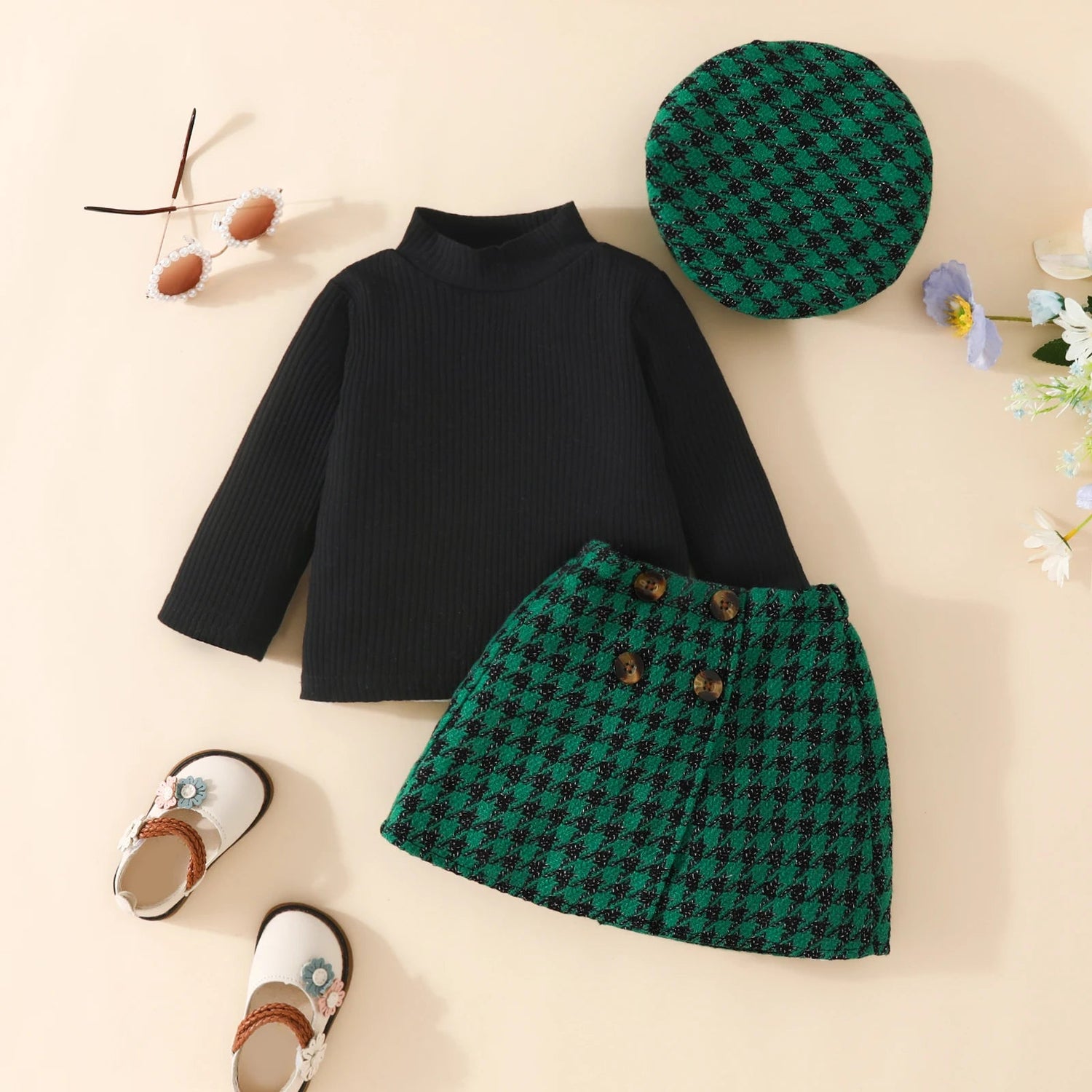 ma&amp;baby 6M-3Y Christmas Newborn Infant Toddler Baby Girl Clothes Sets Knit Long Sleeve Tops Plaid Skirts Hat Xmas Outfits D05