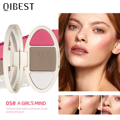 QIBEST High Gloss Repairing All-In-One Plate Matte Brightening Glitter Powder Blush Rouge Plate Powder Cake Repairing Plate