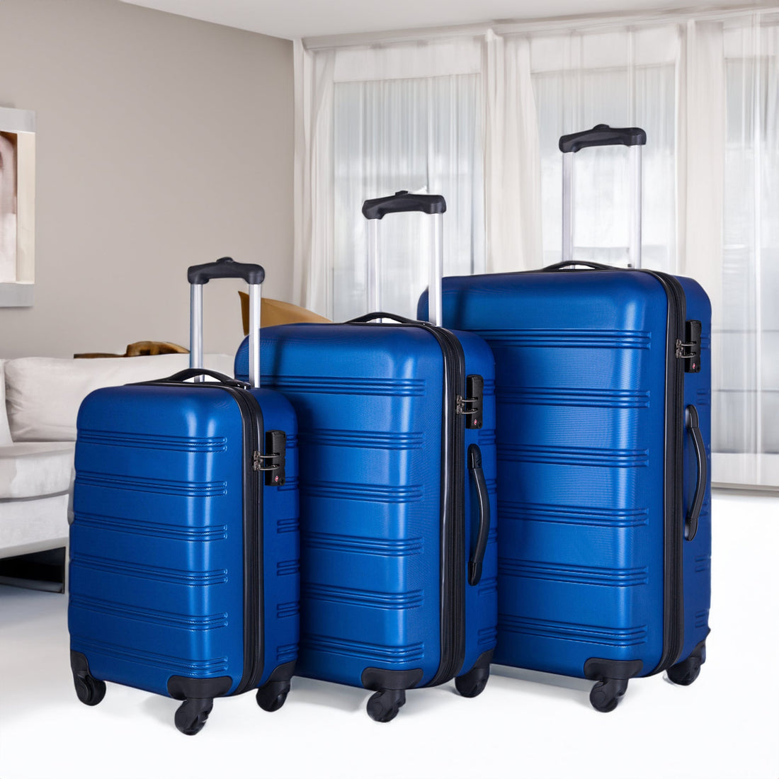 Blue 3 Piece Luggage Set Hardside Spinner Suitcase with TSA Lock 20" 24&