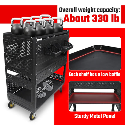 3-Tier Adjustable Rolling Tool Cart | Garage &amp; Workshop Organizer w/ Steel Pegboard