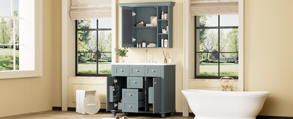 36 inch modern mirror cabinet with adjustable shelves, 2 soft closing doors, and 6 drawer storage cabinet door organizers