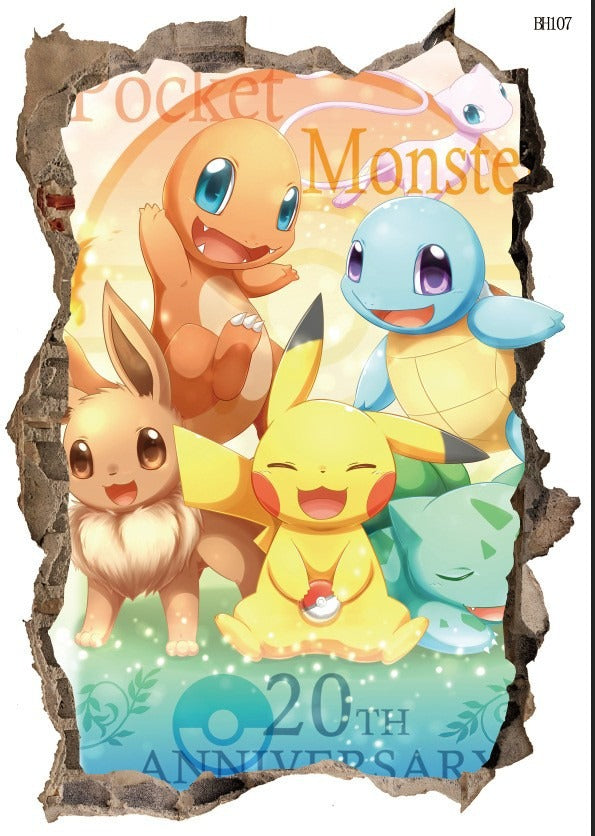 New 3D Pikachu Wall Sticker Pok é mon Wallpaper Self adhesive Cartoon Graffiti Anime Poster Children&