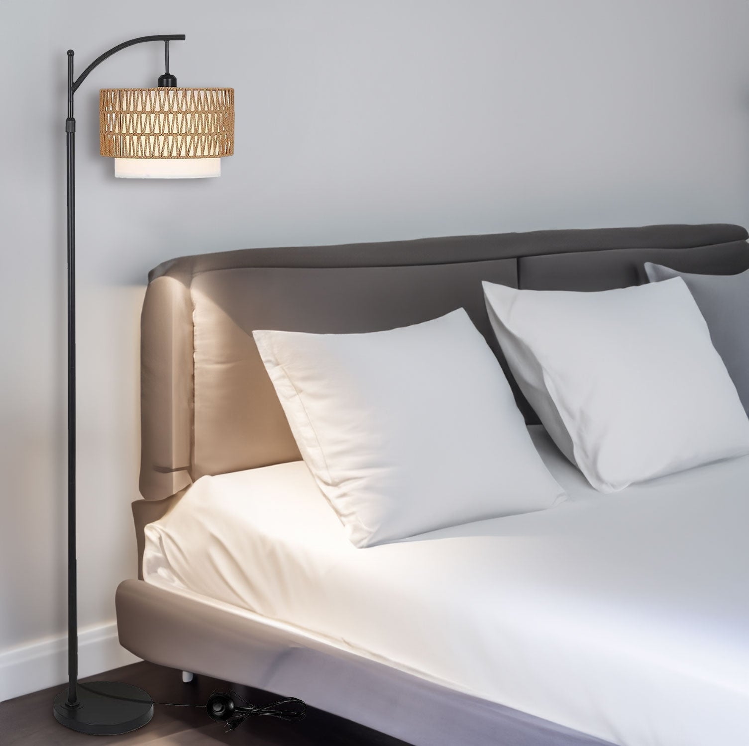 Arc Floor Lamp for Living Room with 3 Color Temperatures, Farmhouse Floor Lamps with Remote &amp; Dimmable Bulb Office
