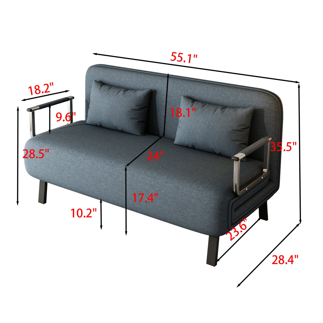 55″ Convertible Chair Bed Tri-Fold Sofa Bed with Adjustable Backrest &amp; Pillow