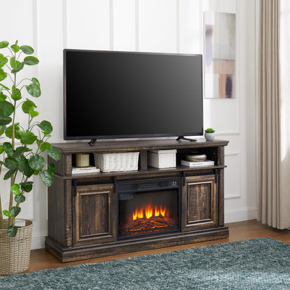 Entertainment console multifunctional sliding door cabinet with 23 inch fireplace 58.11 &