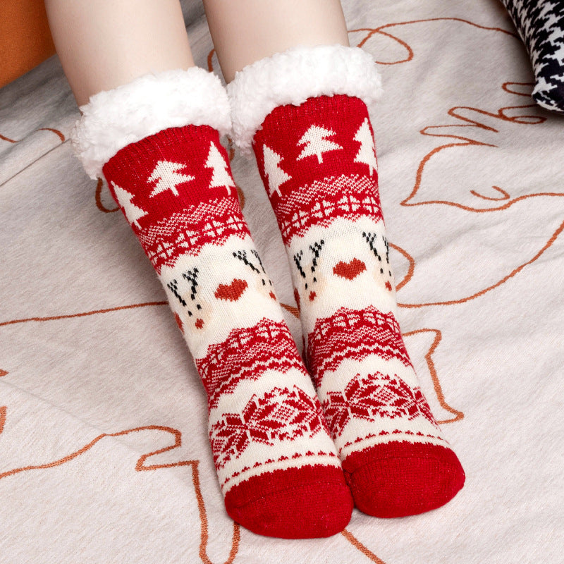 Christmas Floor Socks Indoor Home Sleep Winter Plush Thick Long Socks Women&