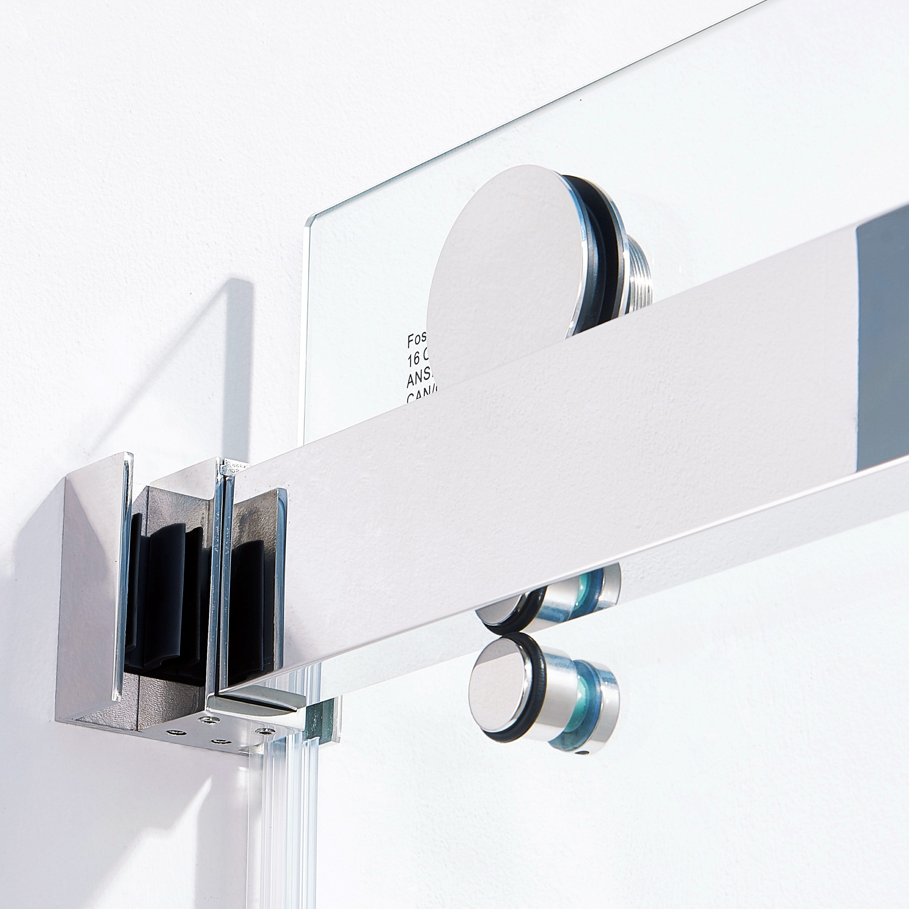 56-60 "wide x 75" high frameless double sliding shower door, 304 stainless steel chrome plated, 8mm thick SGCC tempered transpar