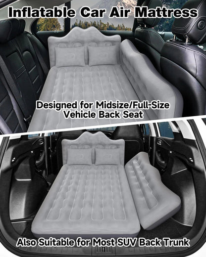 Umbrauto 29.53in/75cm Wide Car Air Mattress – Inflatable SUV, Truck &amp; Van Back Seat Camping Bed with Pump &amp; Pillows, Gray