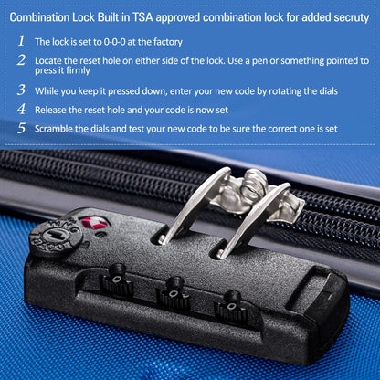 Blue 3 Piece Luggage Set Hardside Spinner Suitcase with TSA Lock 20" 24&
