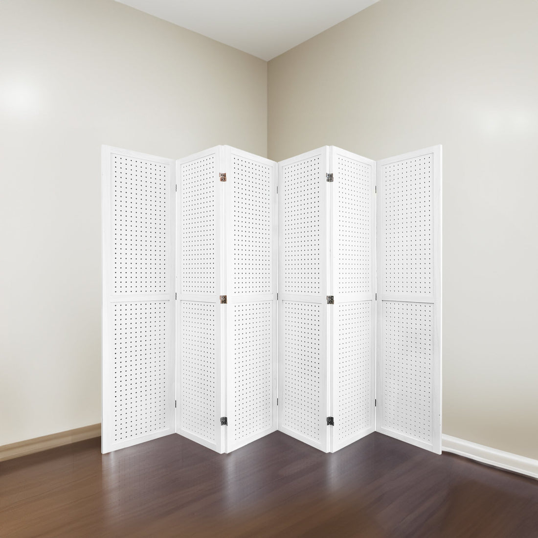 6-panel room divider, 5.6-foot nail board display, wooden room divider, folding privacy screen, elegant white room divider