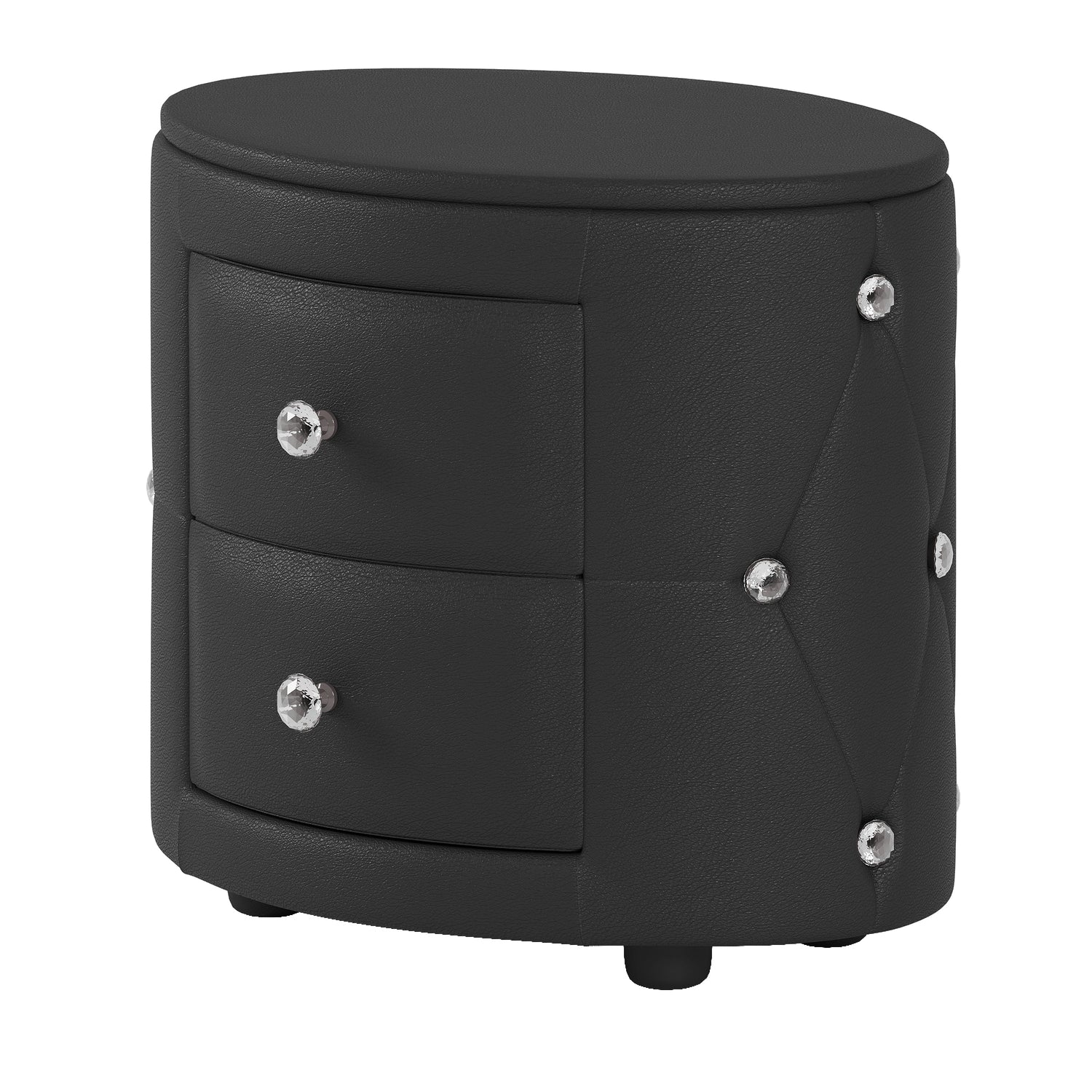 Elegant PU Nightstand with 2 Drawers and Crystal Handle,Fully Assembled Except Legs&amp;Handles,Storage Bedside Table - Black