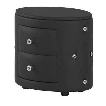 Elegant PU Nightstand with 2 Drawers and Crystal Handle,Fully Assembled Except Legs&amp;Handles,Storage Bedside Table - Black