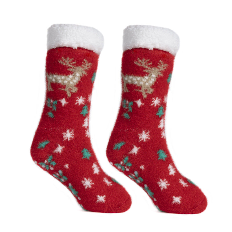Christmas Floor Socks Indoor Home Sleep Winter Plush Thick Long Socks Women&
